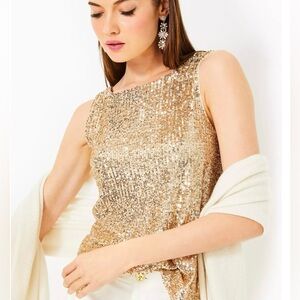 Lilly Pulitzer Jaret Knit Top, Gold Metallic Treasure.